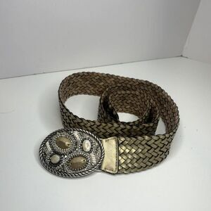 Chico's Leather Braided Rhinestone Studded Leather Buckle Belt Womens Designer